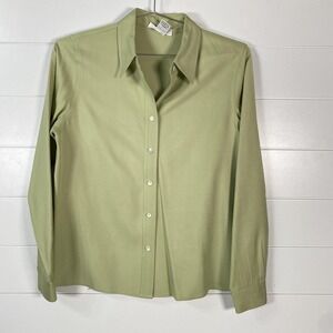 Talbots Shirt Womens 8 Green 100% Silk Button Front Long Sleeve Blouse Collared
